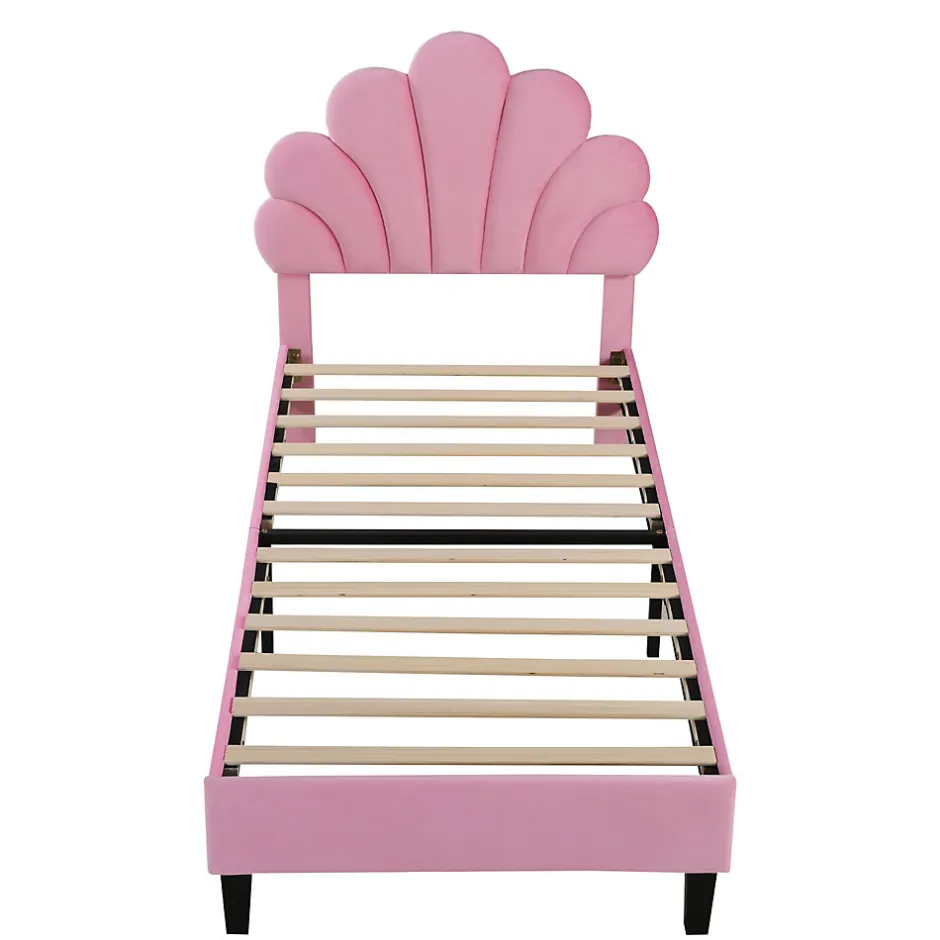 Redom Lit rembourre 90 sur 200 cm avec tete de lit fleurie en velours doux cadre avec sommier lit dappoint rose