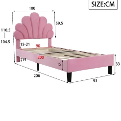 Redom Lit rembourre 90 sur 200 cm avec tete de lit fleurie en velours doux cadre avec sommier lit dappoint rose