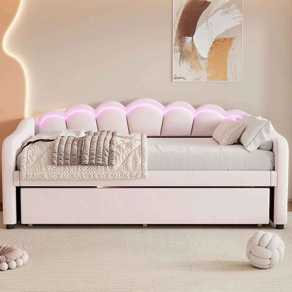 Blackcolors Lit Repos 90X200Cm Led Velours Rose