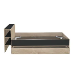 Weber Industries Lit RIGA 140x190cm + tête de lit + 2 tiroirs / Décor Noir et Chêne blanchi