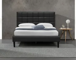 Provence Literie Lit riley pour matelas 120x200 - sommier + tete de lit capitonnee noir - pieds 16 cm pour matelas - 2 x 13 lattes - - confort - Online