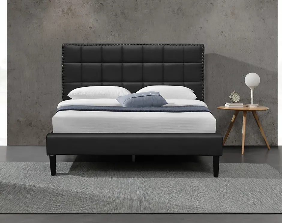 Provence Literie Lit riley pour matelas 120x200 - sommier + tete de lit capitonnee noir - pieds 16 cm pour matelas - 2 x 13 lattes - - confort - Online