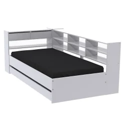 Weber Industries Lit ROLLER 90x190 + 1 sommier + 1 tiroir + étagères / Blanc
