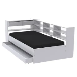 Weber Industries Lit ROLLER 90x190 + 1 sommier + 1 tiroir + étagères / Blanc