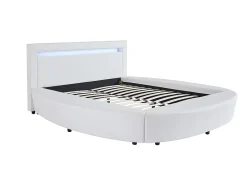 Vente-unique Lit rond 160 x 200 cm - Avec LEDs - Simili - Blanc + Matelas - ABULIS III Outlet