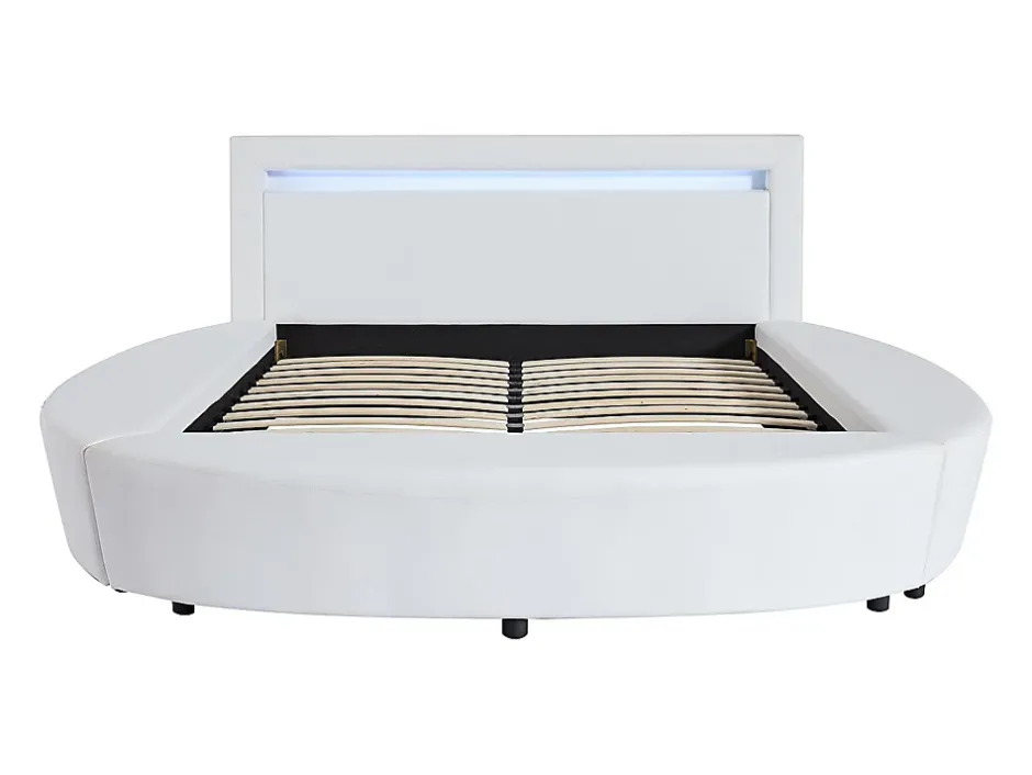 Vente-unique Lit rond 160 x 200 cm - Avec LEDs - Simili - Blanc + Matelas - ABULIS III Outlet
