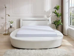Vente-unique Lit rond 160 x 200 cm - Avec LEDs - Simili - Blanc + Matelas - ABULIS III Outlet