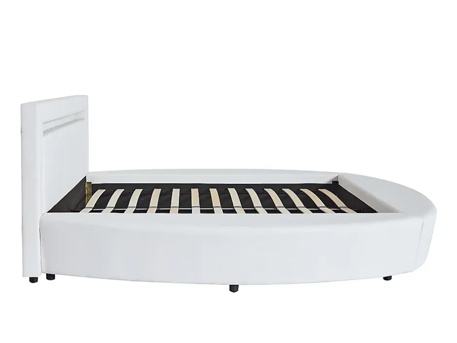 Vente-unique Lit rond 160 x 200 cm - Avec LEDs - Simili - Blanc + Matelas - ABULIS III Outlet
