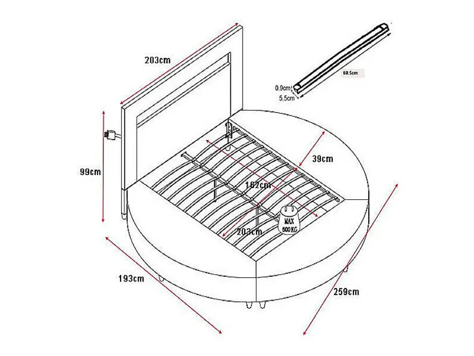Vente-unique Lit rond 160 x 200 cm - Avec LEDs - Simili - Blanc + Matelas - ABULIS III Outlet