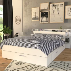 Weber Industries Lit SAMBA 140x190cm + tête de lit + 2 tiroirs / Blanc