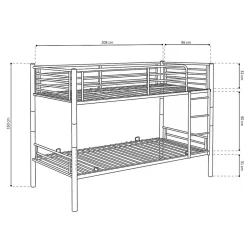Enfant Meublorama Lit SAMMY Lit superposé en métal 90x200 cm gris avec sommiers inclus