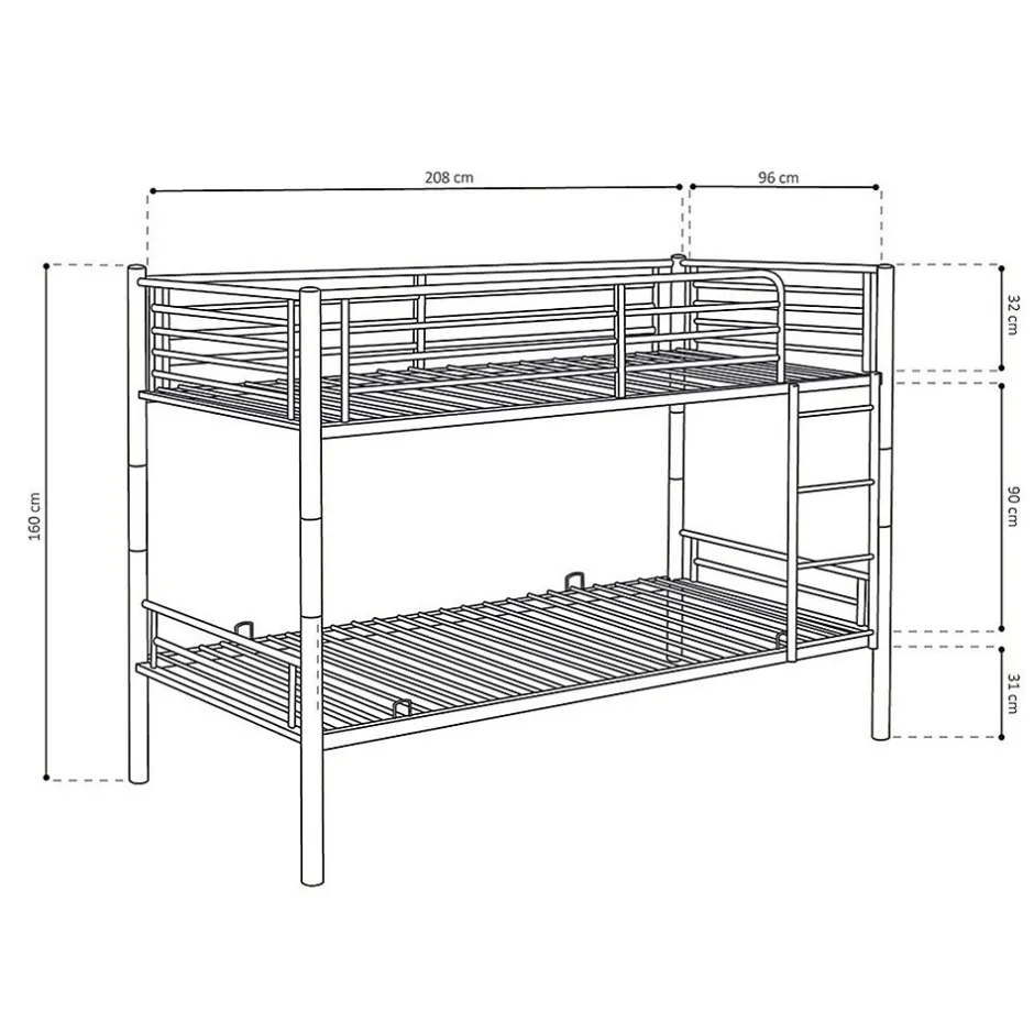 Enfant Meublorama Lit SAMMY Lit superposé en métal 90x200 cm gris avec sommiers inclus