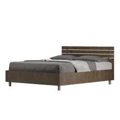 Ityhome Lit sans sommier tête de lit droite 140x200 à lattes en noyer Ankel