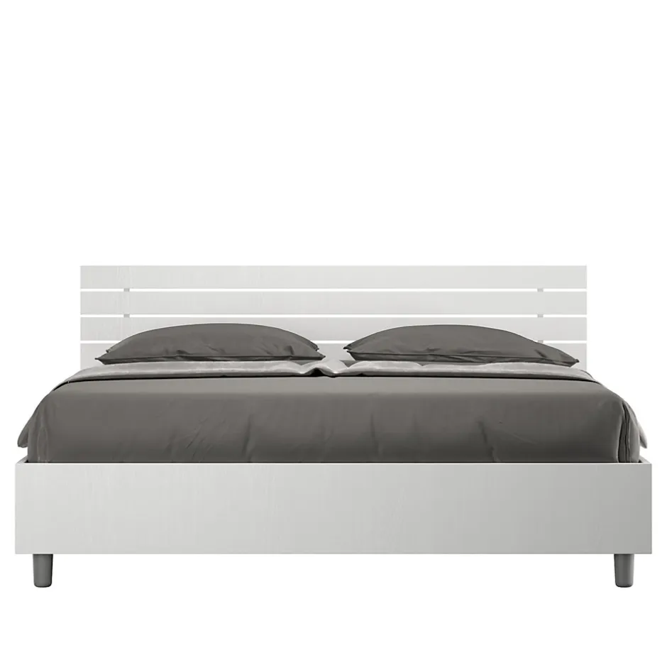 Ityhome Lit sans sommier Tête de lit inclinée 160x200 à lattes Ankel en frêne blanc