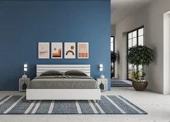 Ityhome Lit sans sommier Tête de lit inclinée 160x200 à lattes Ankel en frêne blanc