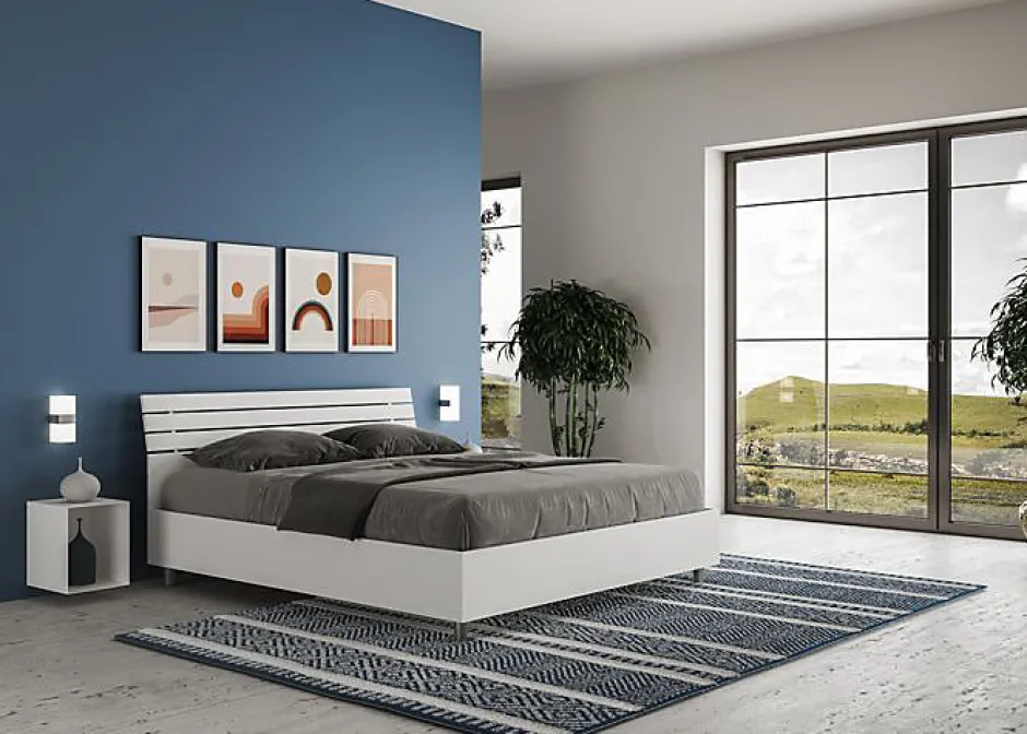 Ityhome Lit sans sommier Tête de lit inclinée 160x200 à lattes Ankel en frêne blanc