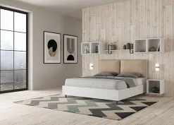 Ityhome Lit sans sommier 160x200 avec coussins en simili cuir gris tourterelle Egos Antea
