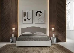 Ityhome Lit sans sommier 160x200 structure frêne blanc avec tête de lit mélamine/simili cuir cappuccino Grace