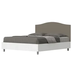 Ityhome Lit sans sommier 160x200 structure frêne blanc avec tête de lit mélamine/simili cuir cappuccino Grace