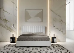 Ityhome Lit sans sommier 160x200 structure frêne blanc tête de lit mélamine blanc/simili cuir Kaia