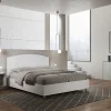 Ityhome Lit sans sommier 160x190 tête de lit structure frêne blanc Antilia mélamine blanc/simili cuir Clearance