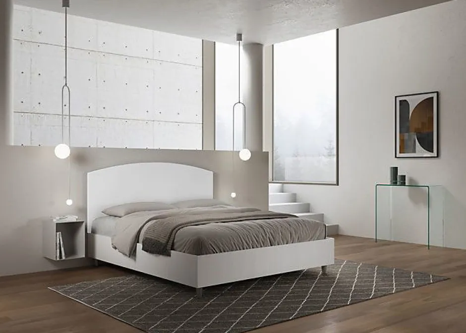 Ityhome Lit sans sommier 160x190 tête de lit structure frêne blanc Antilia mélamine blanc/simili cuir Clearance