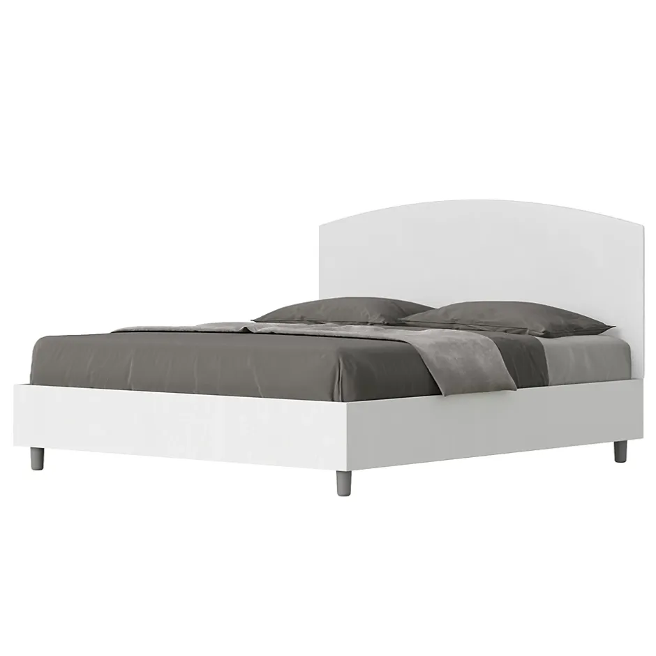 Ityhome Lit sans sommier 160x190 tête de lit structure frêne blanc Antilia mélamine blanc/simili cuir Clearance