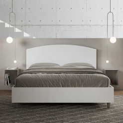 Ityhome Lit sans sommier 160x190 tête de lit structure frêne blanc Antilia mélamine blanc/simili cuir Clearance