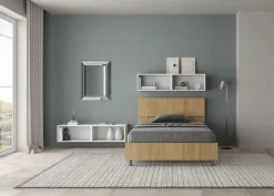 Ityhome Lit sans sommier 120x200 Tête de lit inclinée Demas chêne