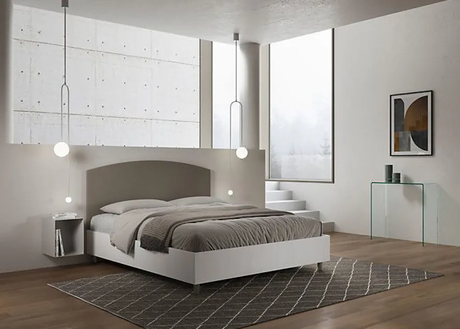 Ityhome Lit sans sommier 160x200 tête de lit structure frêne blanc Antilia mélamine/simili cuir cappuccino