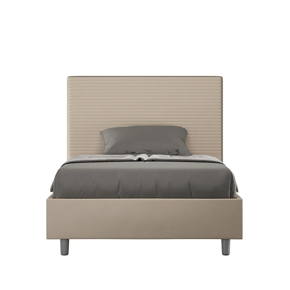 Ityhome Lit simili cuir gris tourterelle Focus avec sommier rembourré 120x200