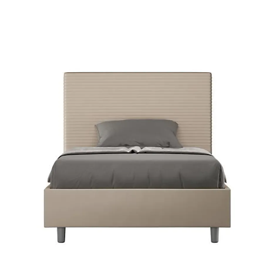 Ityhome Lit simili cuir gris tourterelle Focus avec sommier rembourré 120x200