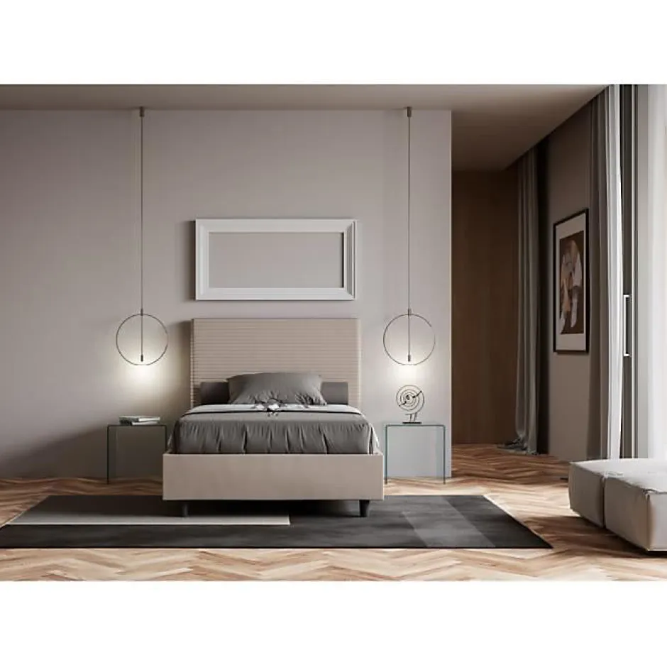 Ityhome Lit simili cuir gris tourterelle Focus avec sommier rembourré 120x200