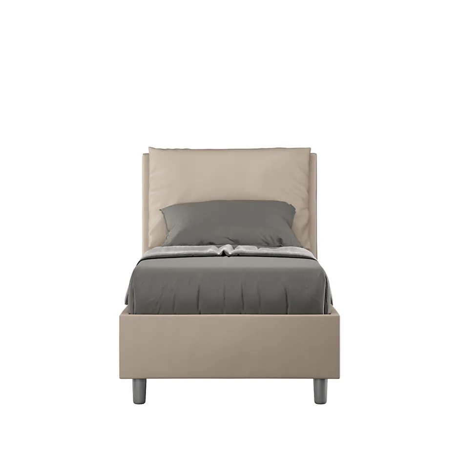 Ityhome Lit simili cuir gris tourterelle Antea avec sommier rembourré 80x190 Outlet