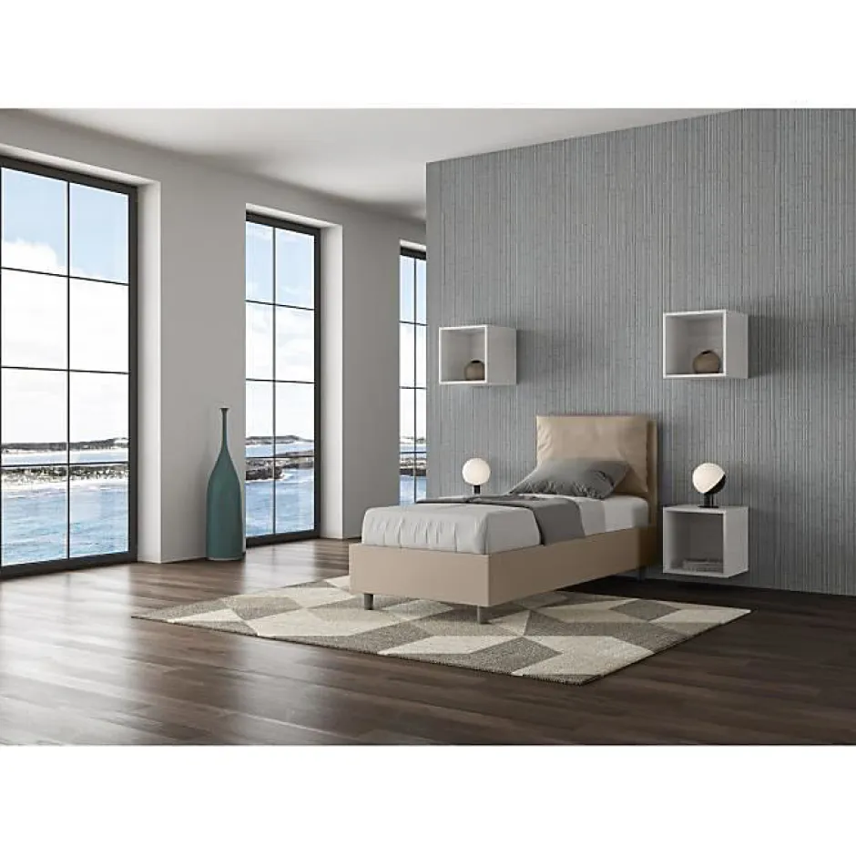 Ityhome Lit simili cuir gris tourterelle Antea avec sommier rembourré 80x190 Outlet