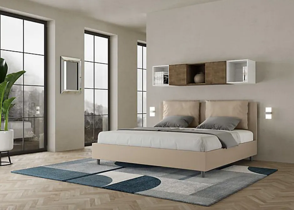 Ityhome Lit simili cuir gris tourterelle Antea avec sommier rembourré 180x200 Best