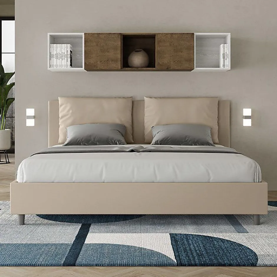 Ityhome Lit simili cuir gris tourterelle Antea avec sommier rembourré 180x200 Best