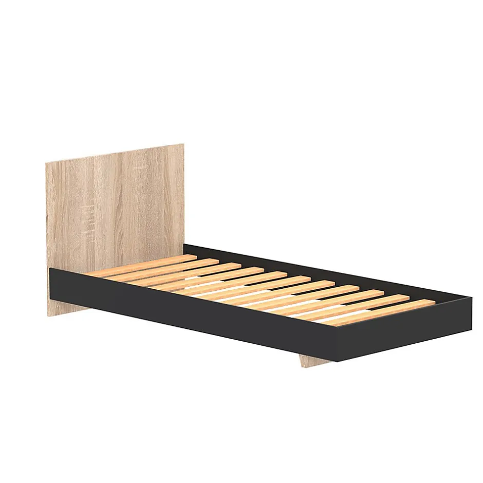Bb Loisir Lit simple 1 place 90x190cm Noir et Artisan avec sommier LIFA