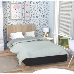 Bb Loisir Lit simple 1 place 90x190cm Noir et Artisan avec sommier LIFA