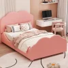 Redom Lit simple 90 sur 200 cm cadre avec barrières tête et pied en forme de nuage en velours doux rose Sale