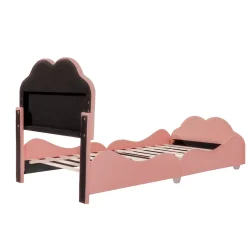 Redom Lit simple 90 sur 200 cm cadre avec barrières tête et pied en forme de nuage en velours doux rose Sale