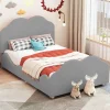 Redom Lit simple 90 sur 200 cm cadre avec barrières tête et pied en forme de nuage en velours doux gris