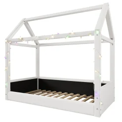 Okwish Lit Simple 90 x 200 cm - Canapé-Lit avec Éclairage LED Intégré, Gain de Place pour Chambre, Bois Massif, Sans Matelas, Beige Clearance