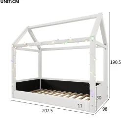 Okwish Lit Simple 90 x 200 cm - Canapé-Lit avec Éclairage LED Intégré, Gain de Place pour Chambre, Bois Massif, Sans Matelas, Beige Clearance