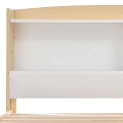 Okwish Lit simple 90 x 200 cm - Lit avec Rangement Tête de Lit - Bois Massif et MDF - Sans Matelas - Blanc
