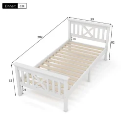 Okwish Lit Simple 90 x 200 Cm - Lit Classique avec Sommier à Lattes et Tête de Lit - Pin Massif, MDF - Sans Matelas - Blanc Online