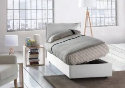 Talamo Italia Lit simple Aren, Lit coffre avec revêtement en tissu, 100% Made in Italy, Ouverture latérale, avec matelas 80x190 cm inclus, Blanc Online