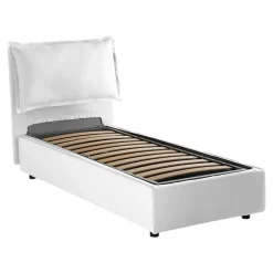 Talamo Italia Lit simple Aren, Lit coffre avec revêtement en tissu, 100% Made in Italy, Ouverture latérale, avec matelas 80x190 cm inclus, Blanc Online