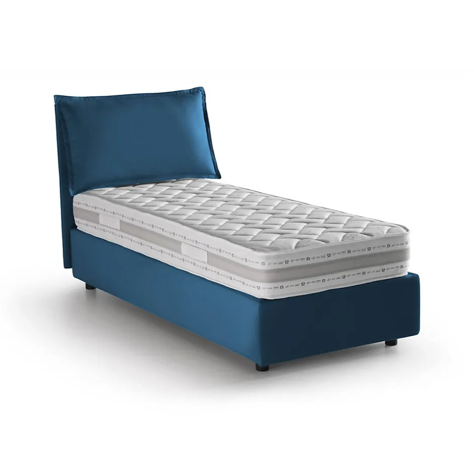 Talamo Italia Lit simple Aren, Lit coffre avec revêtement en tissu, 100% Made in Italy, Ouverture latérale, avec matelas 80x190 cm inclus, Bleu