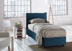 Talamo Italia Lit simple Aren, Lit coffre avec revêtement en tissu, 100% Made in Italy, Ouverture latérale, avec matelas 80x190 cm inclus, Bleu